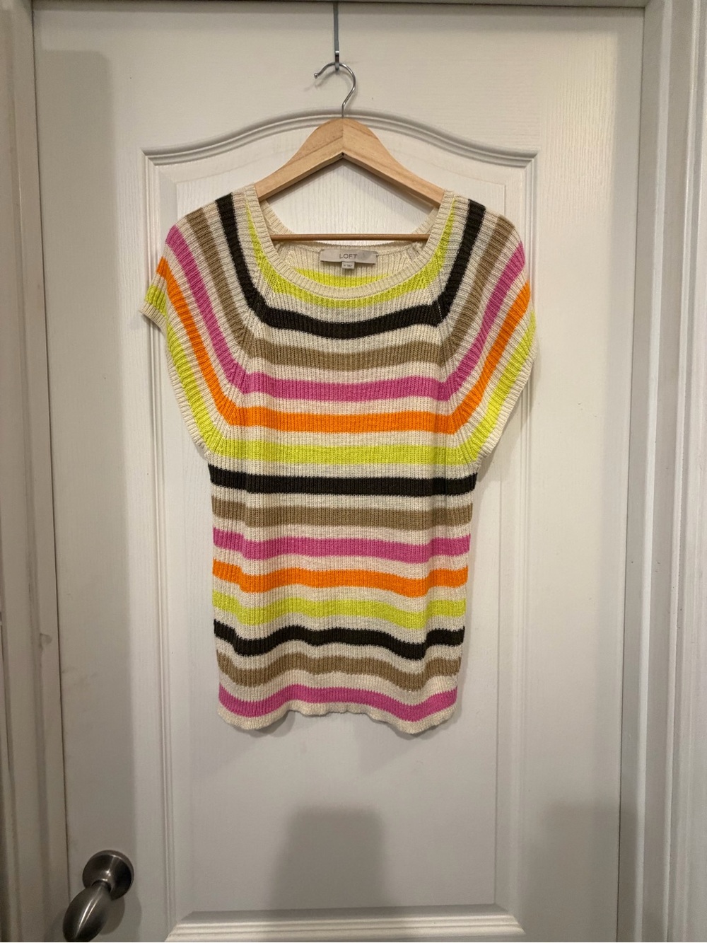 LOFT Multicolor Striped Ramie Rayon Knit Cap Sleeve Sweater Top M